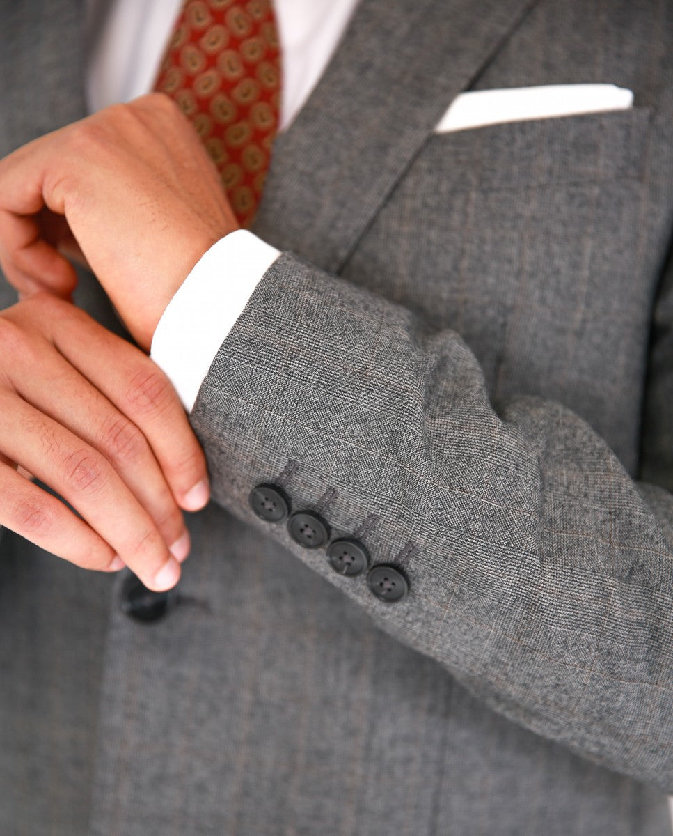 Grey Suit Soft Slim Glen Plaid 100% Wool