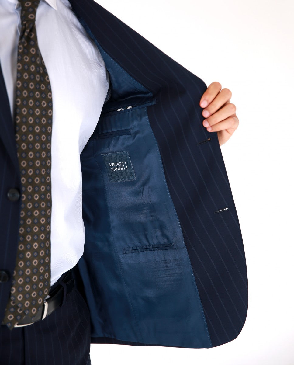 Fato Soft Slim 100% Lã Riscas em Azul Escuro