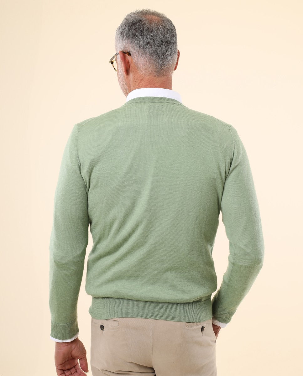 Green Crew Neck Sweater 100% Cashmere