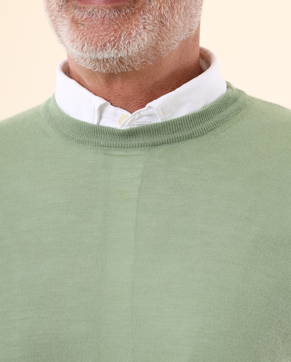 Green Crew Neck Sweater 100% Cashmere