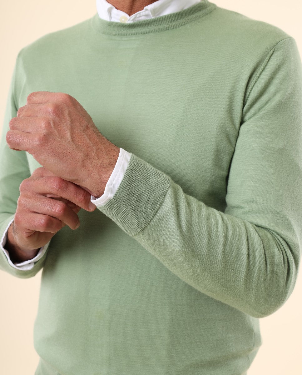 Green Crew Neck Sweater 100% Cashmere