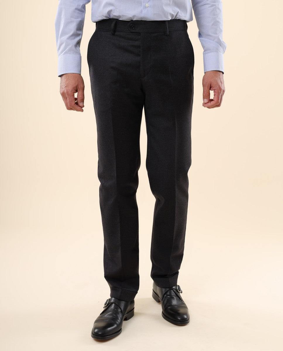 Calças Clássicas Soft Slim 100% Lã Virgem em Cinzento Escuro
