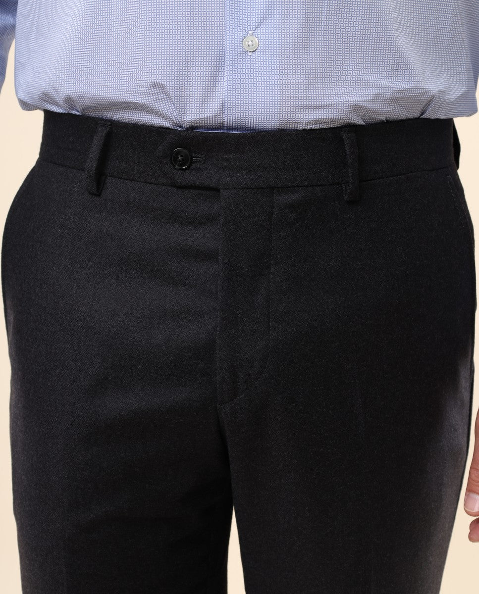Calças Clássicas Soft Slim 100% Lã Virgem em Cinzento Escuro