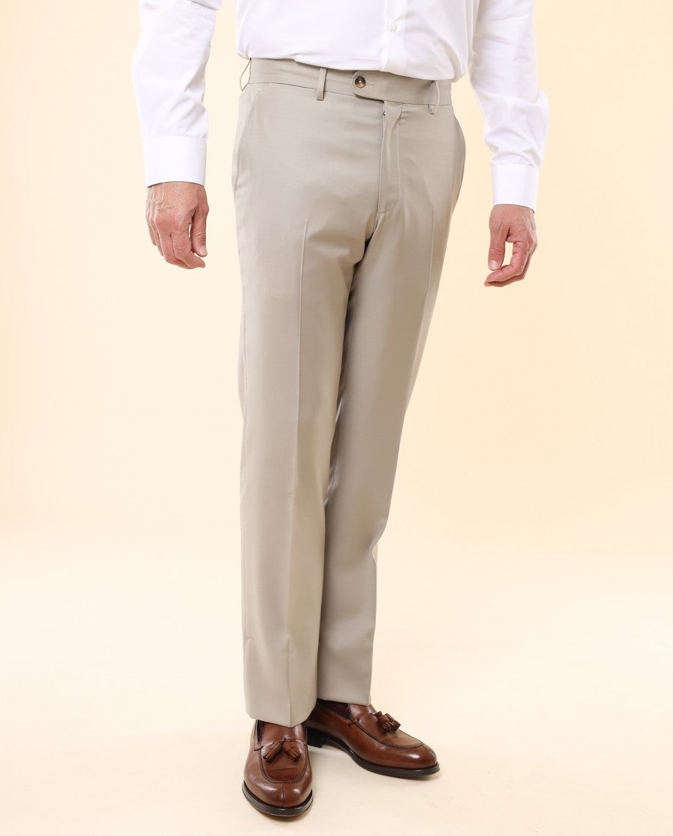 Pantalón Regular 100% Lana Virgem en Beige Claro
