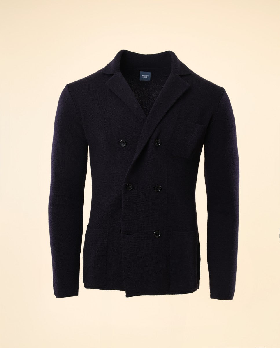 Casaco de Malha 100% Lã Merino em Azul Escuro
