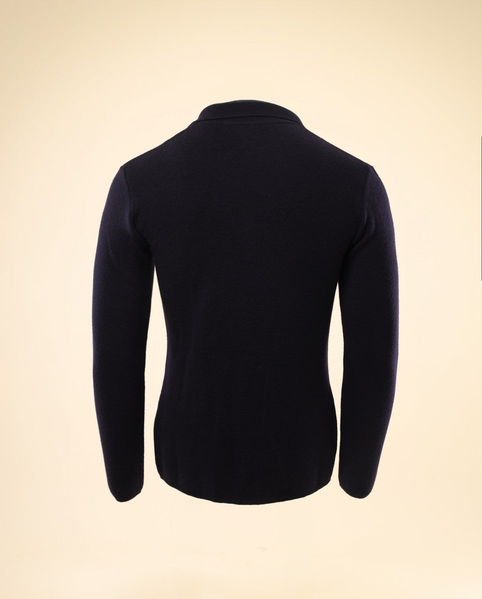 Casaco de Malha 100% Lã Merino em Azul Escuro