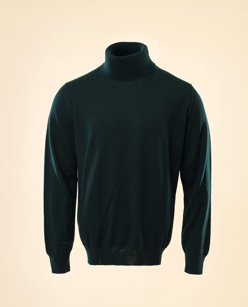 Camisola Gola Alta 100% Lã Merino em Verde Escuro
