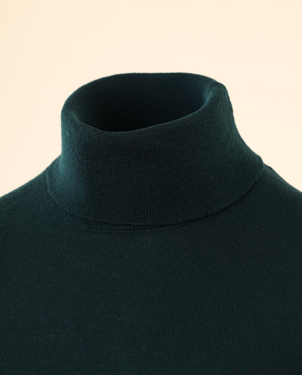 Camisola Gola Alta 100% Lã Merino em Verde Escuro