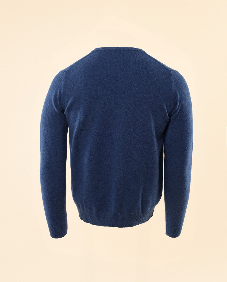 Camisola Decote em V 100% Caxemira em Azul