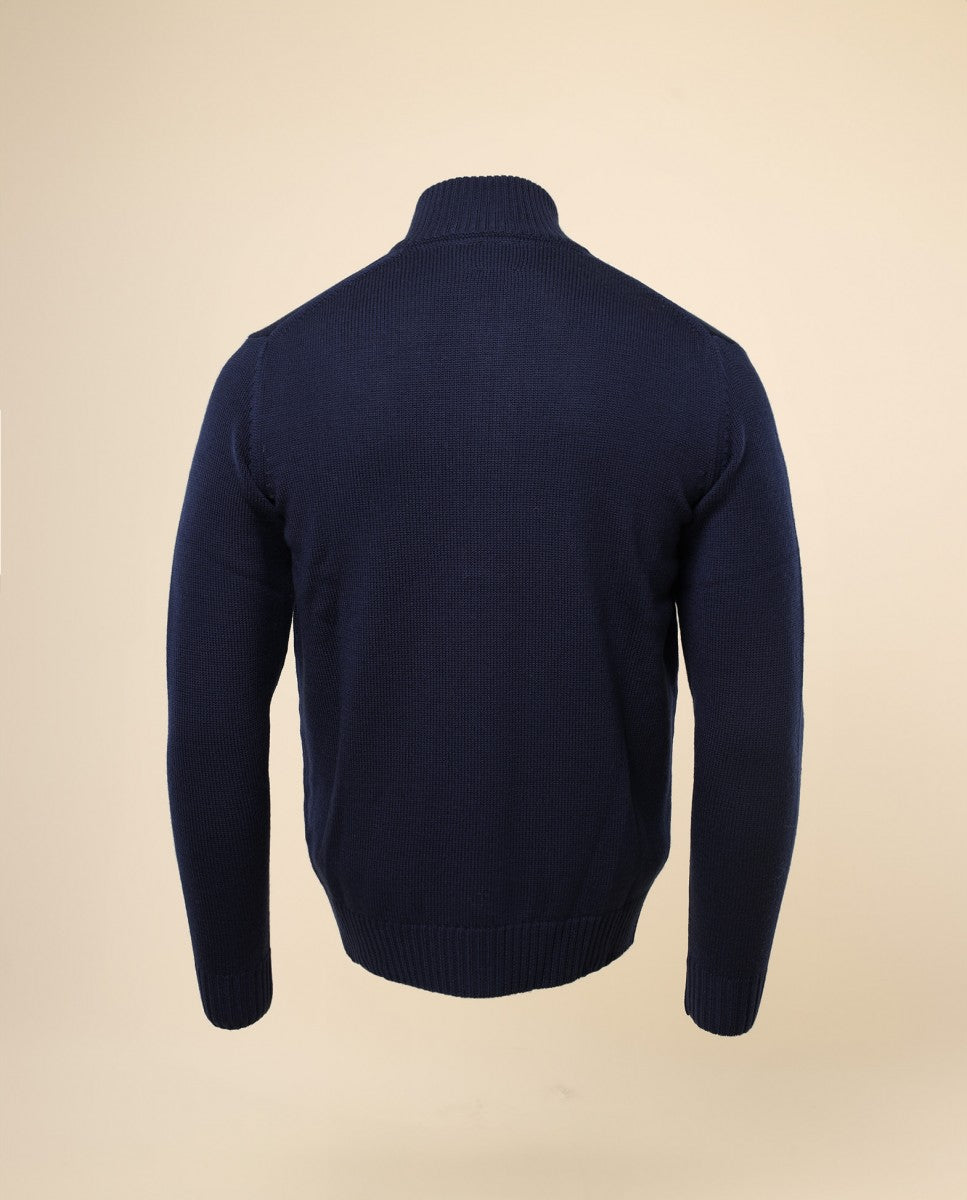 Casaco de Malha 100% Lã Merino em Azul Escuro