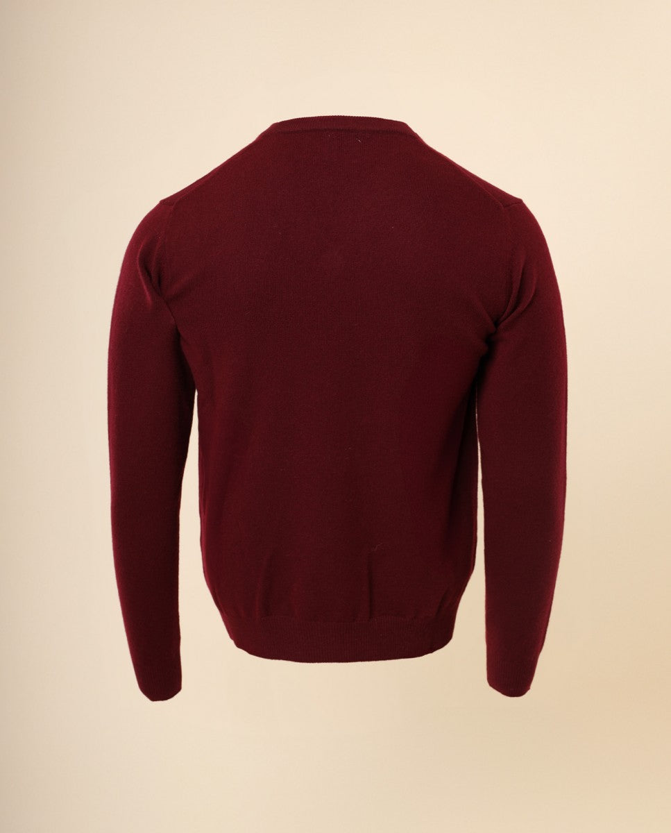 Camisola Decote em V 100% Caxemira em Bordeaux