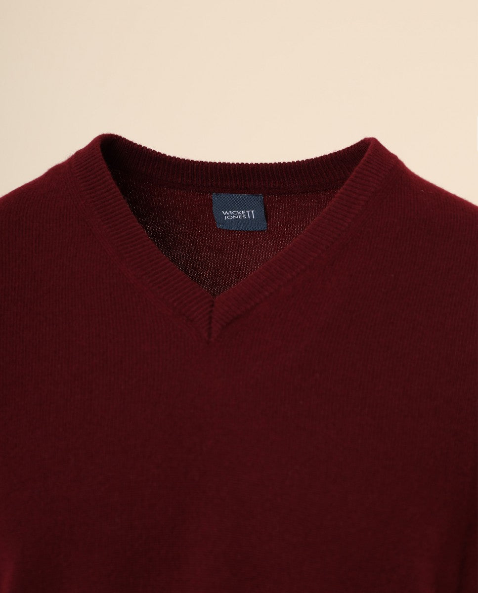 Camisola Decote em V 100% Caxemira em Bordeaux