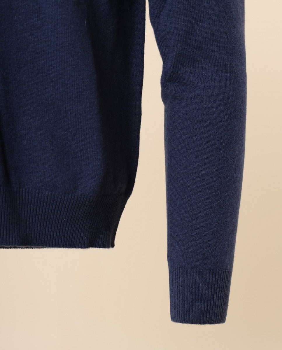 Camisola Decote em V 100% Caxemira em Azul