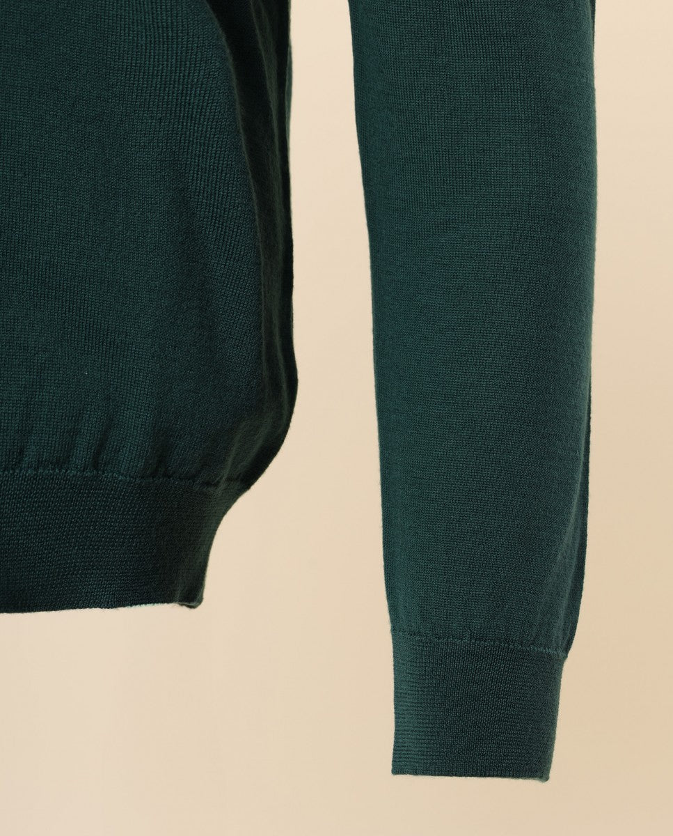 Camisola Decote em V 100% Lã Merino em Verde Escuro