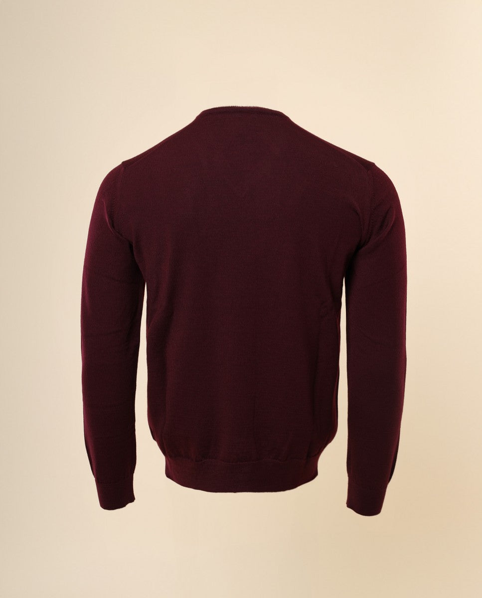 Camisola Decote em V 100% Lã Merino em Bordeaux Escuro