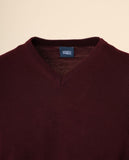 Camisola Decote em V 100% Lã Merino em Bordeaux Escuro