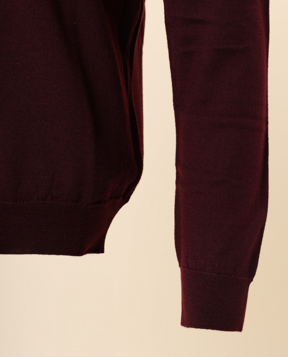 Camisola Decote em V 100% Lã Merino em Bordeaux Escuro