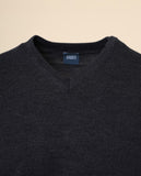 Camisola Decote em V 100% Lã Merino em Cinzento Escuro
