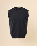 Camisola Decote em V Sem Mangas 100% Lã Merino em Cinzento Escuro