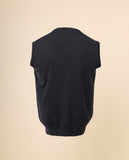Camisola Decote em V Sem Mangas 100% Lã Merino em Cinzento Escuro