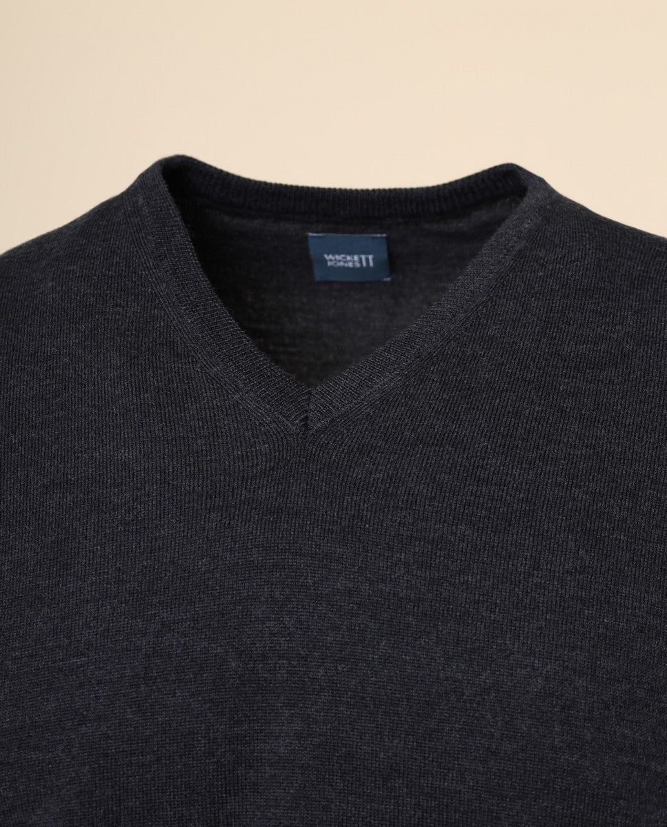 Camisola Decote em V Sem Mangas 100% Lã Merino em Cinzento Escuro