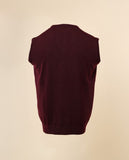 Camisola Decote em V Sem Mangas 100% Lã Merino em Bordeaux Escuro