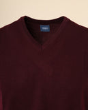 Camisola Decote em V Sem Mangas 100% Lã Merino em Bordeaux Escuro
