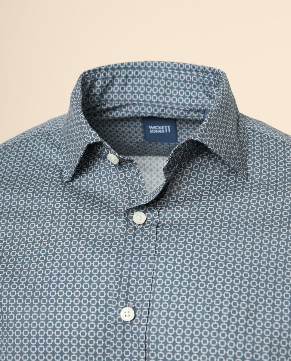 Camisa Casual 100% Algodão em Azul