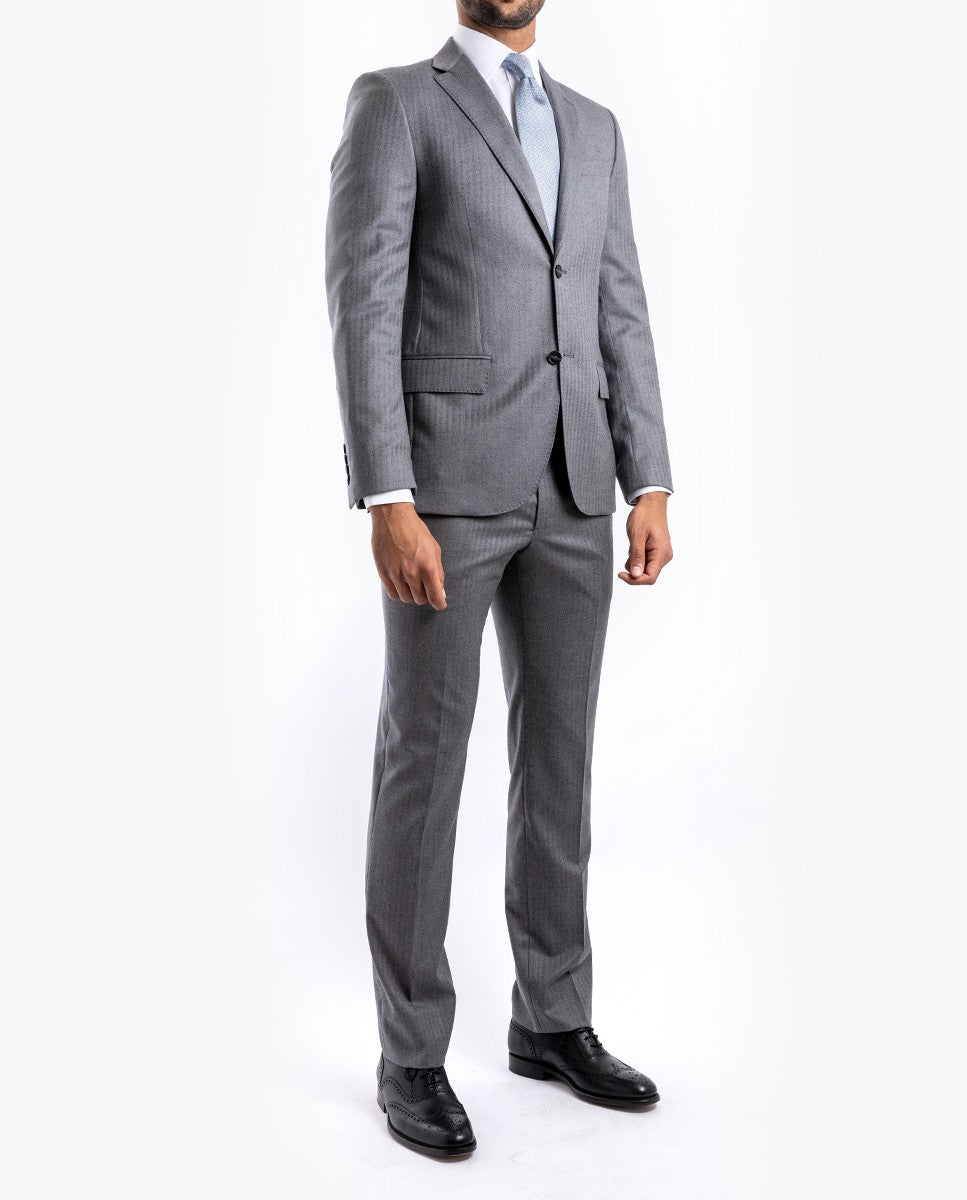 Fato Soft Slim 100% Lã Virgem Espinhado em Cinzento