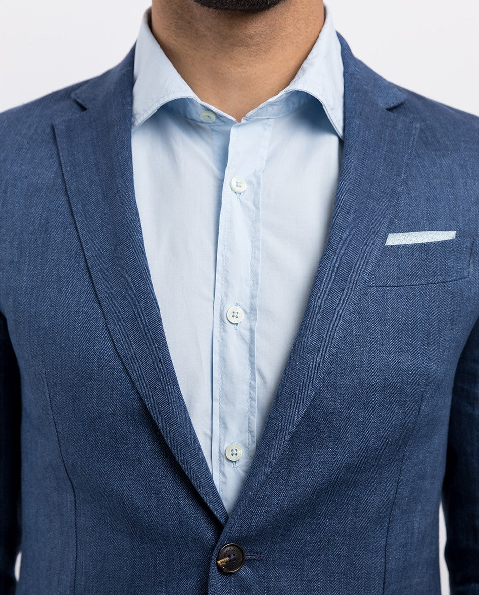 Blue Sports Jacket 100% Linen