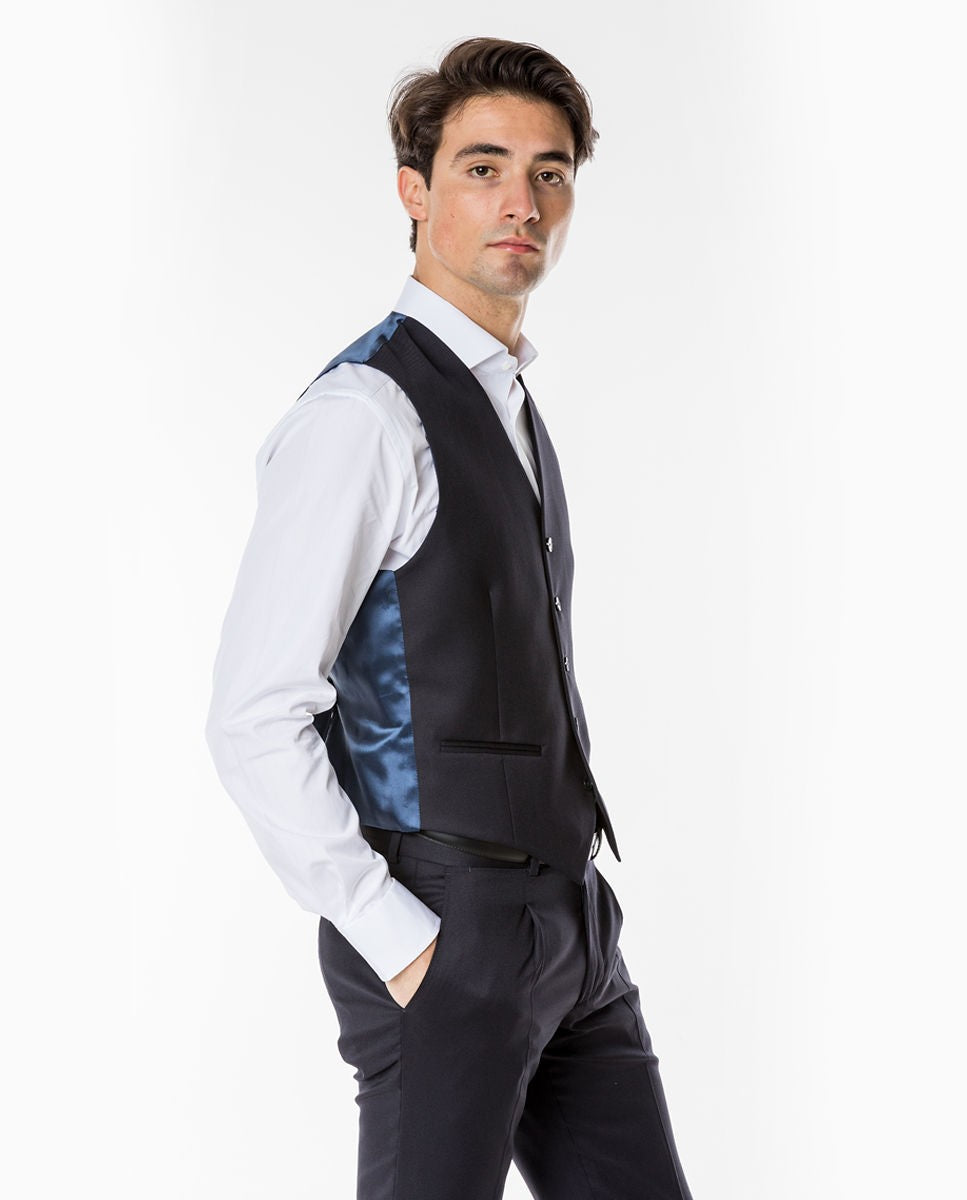 Dark Blue Vest Plain 100% Wool