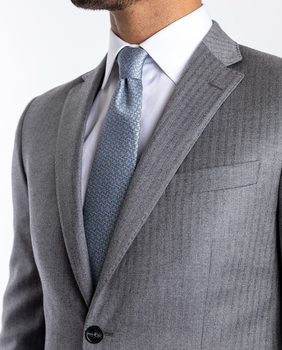 Fato Soft Slim 100% Lã Virgem Espinhado em Cinzento