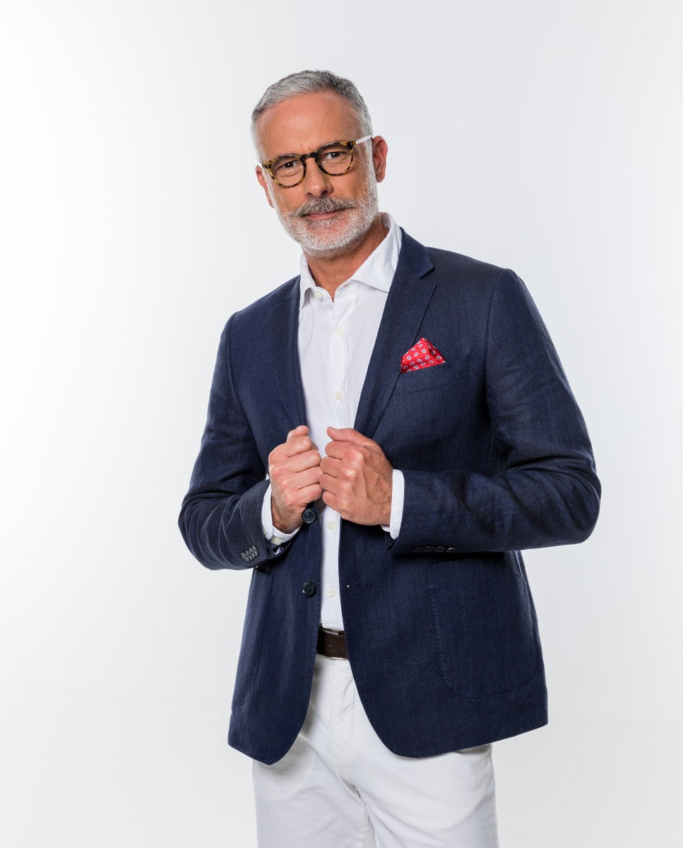 Casaco Casual 100% Linho em Azul Escuro