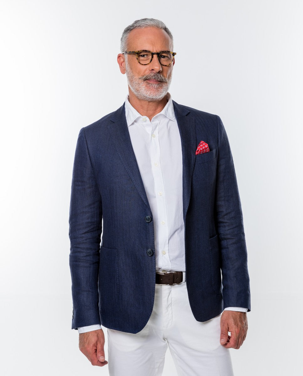 Casaco Casual 100% Linho em Azul Escuro