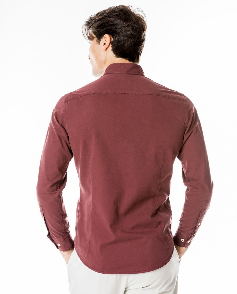 Camisa Casual 100% Algodón en Burdeos Oscuro