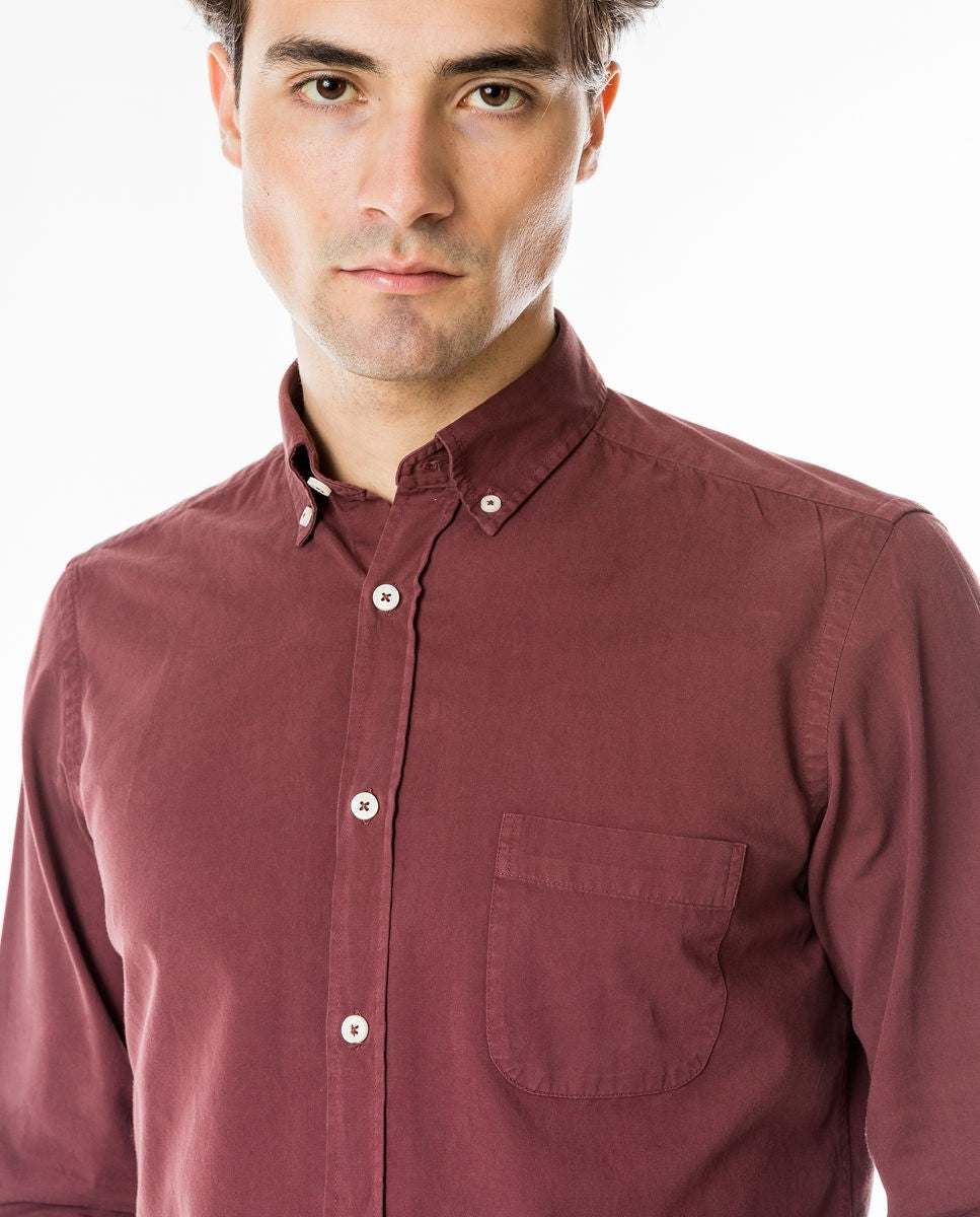 Camisa Casual 100% Algodón en Burdeos Oscuro
