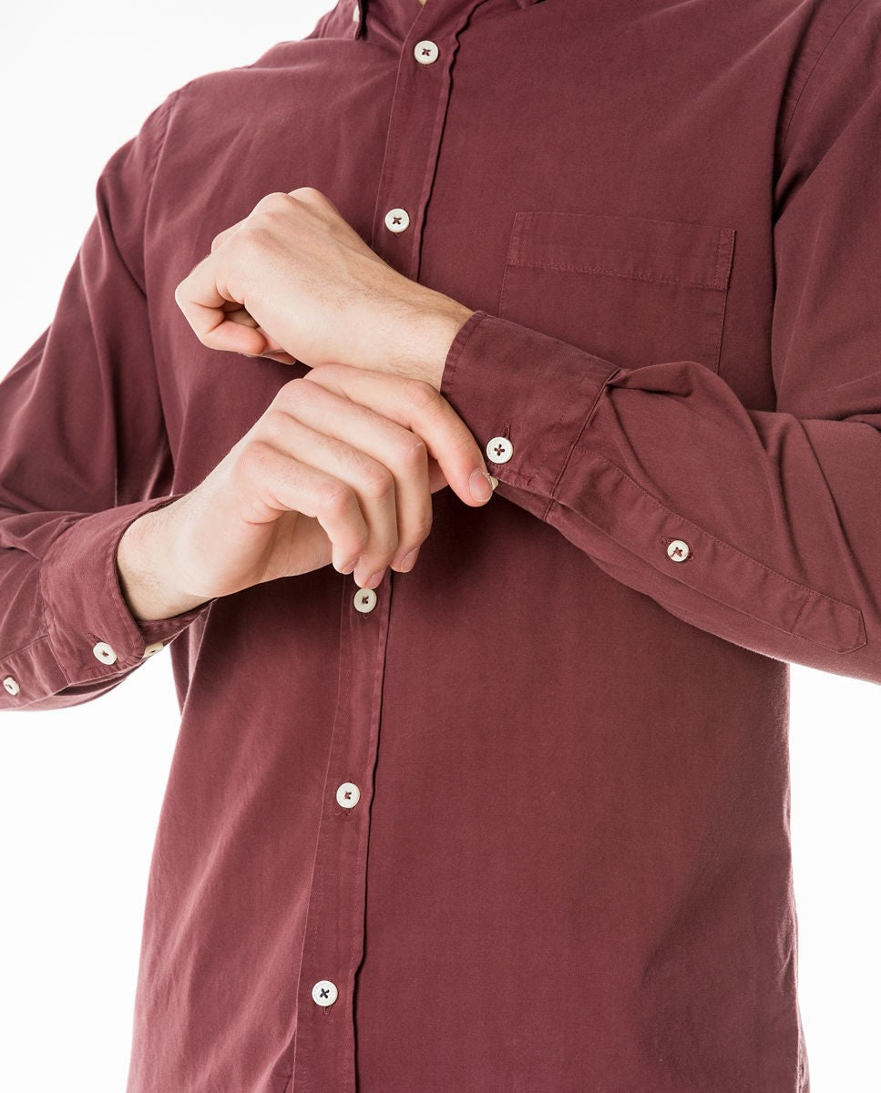 Camisa Casual 100% Algodón en Burdeos Oscuro