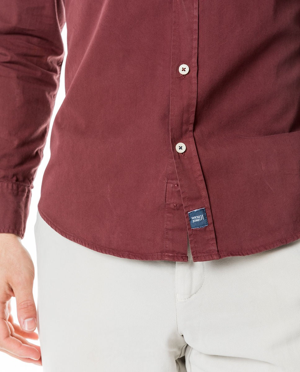Camisa Casual 100% Algodón en Burdeos Oscuro