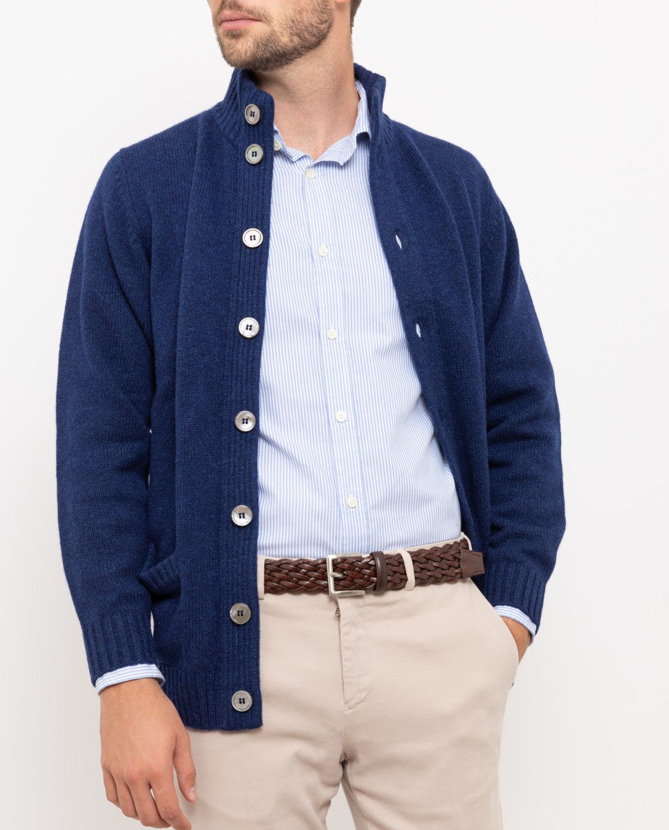 Blue Cardigan 100% Wool