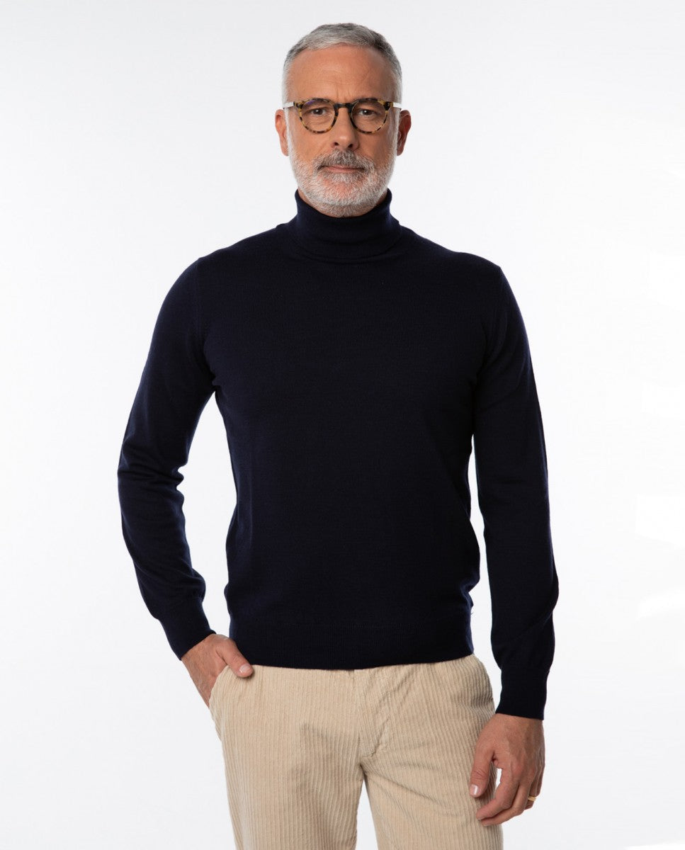 Dark Blue Turtleneck 100% Merino Wool
