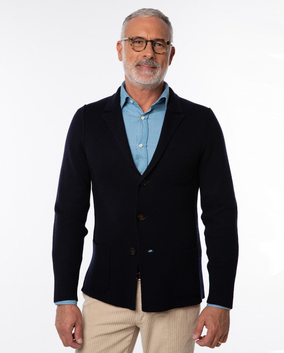 Dark Blue Cardigan 100% Merino Wool
