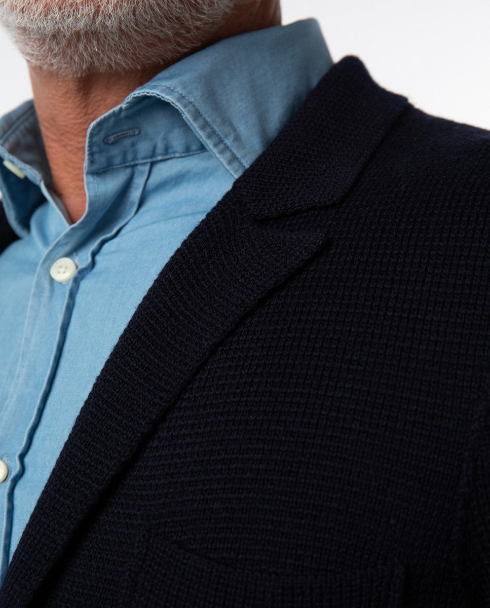 Dark Blue Cardigan 100% Merino Wool