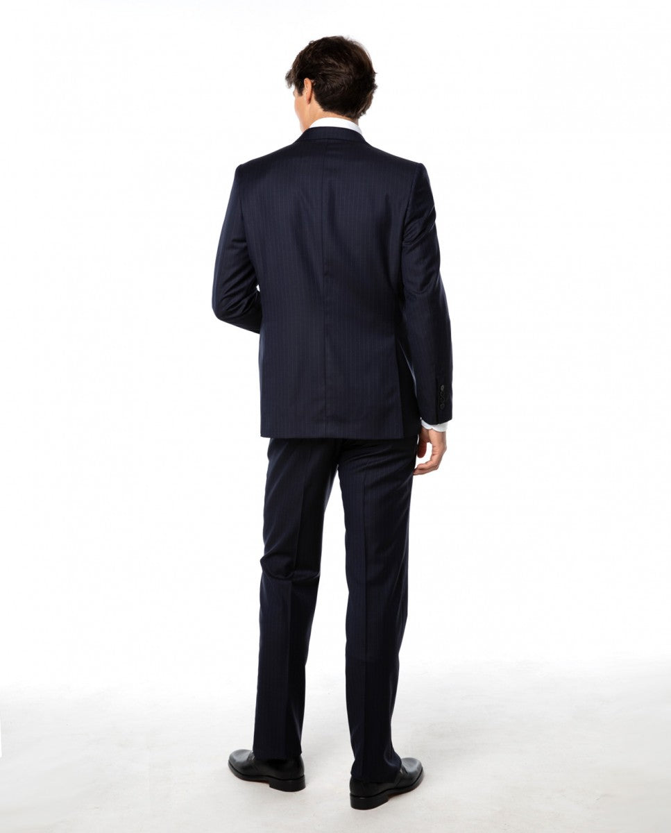 Dark Blue Suit Regular Stripes 100% Wool