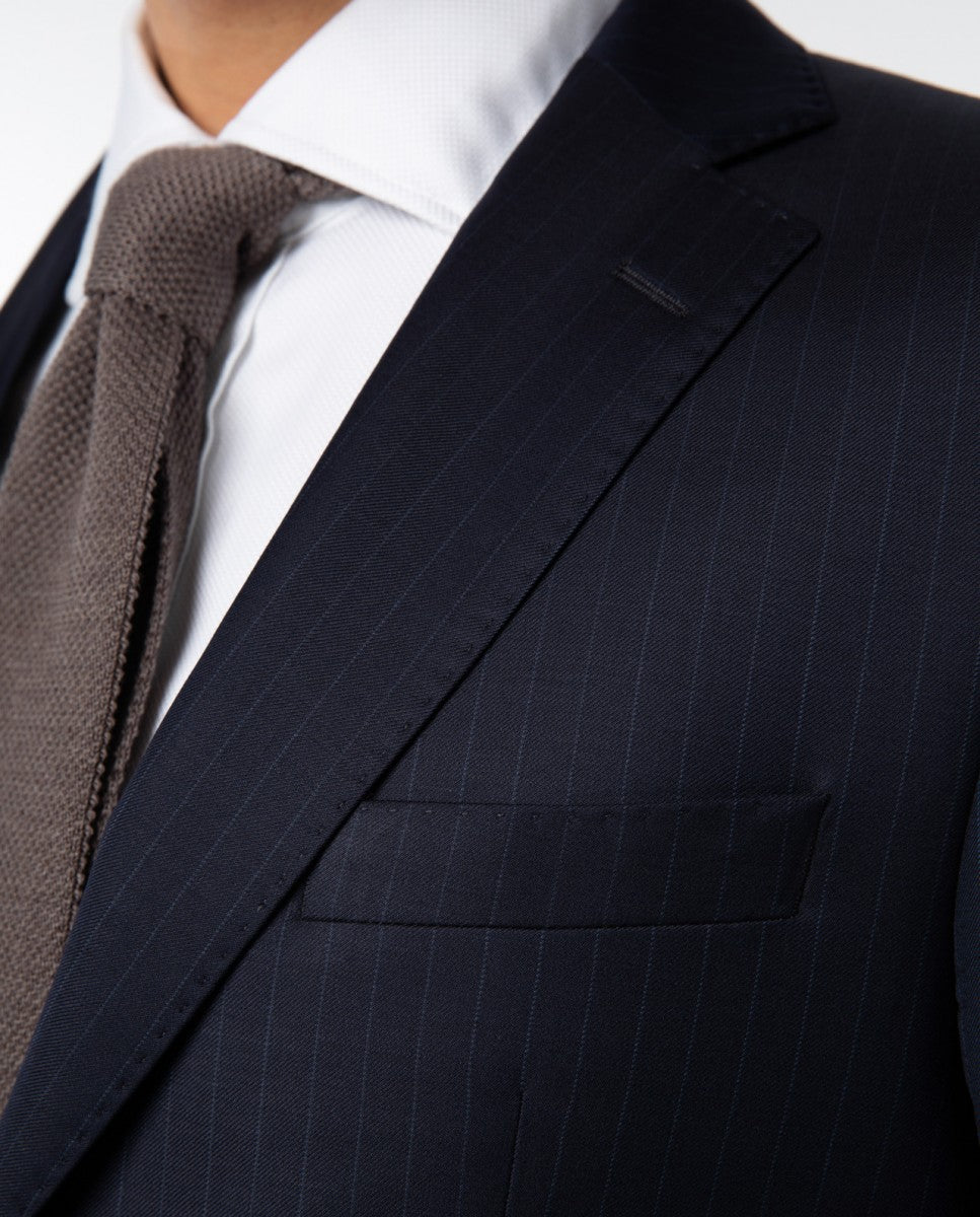 Dark Blue Suit Regular Stripes 100% Wool