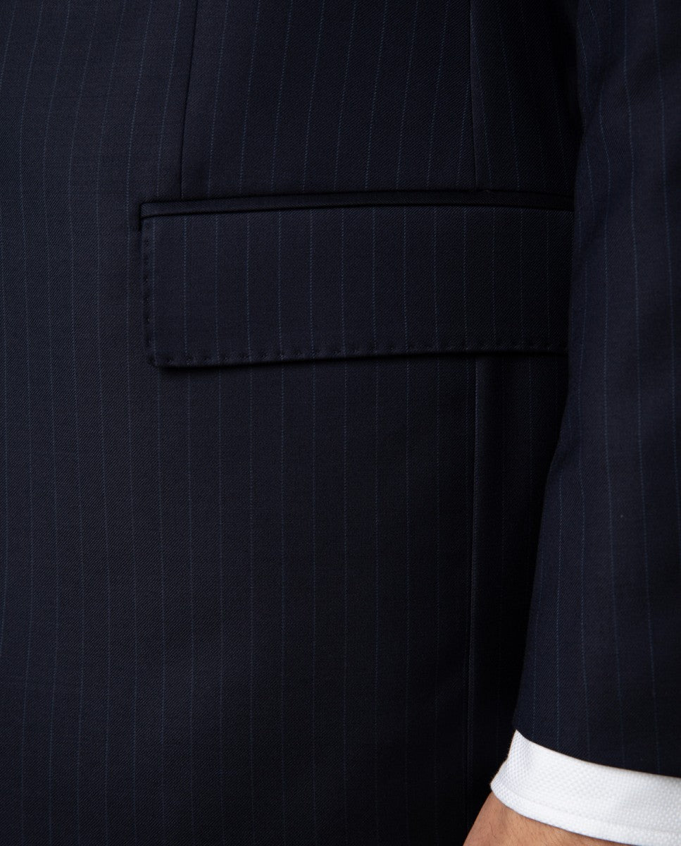 Dark Blue Suit Regular Stripes 100% Wool
