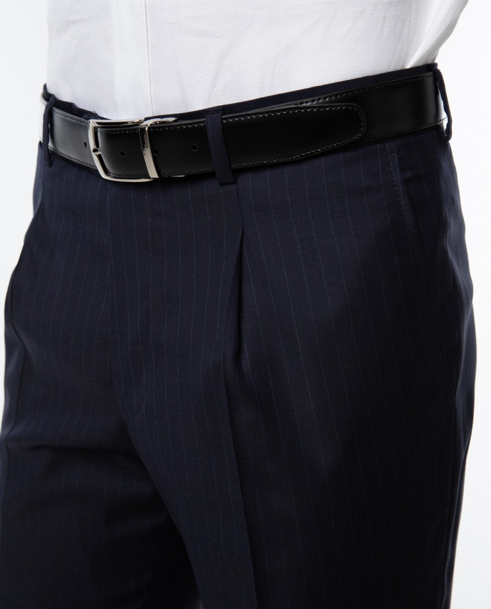 Dark Blue Suit Regular Stripes 100% Wool