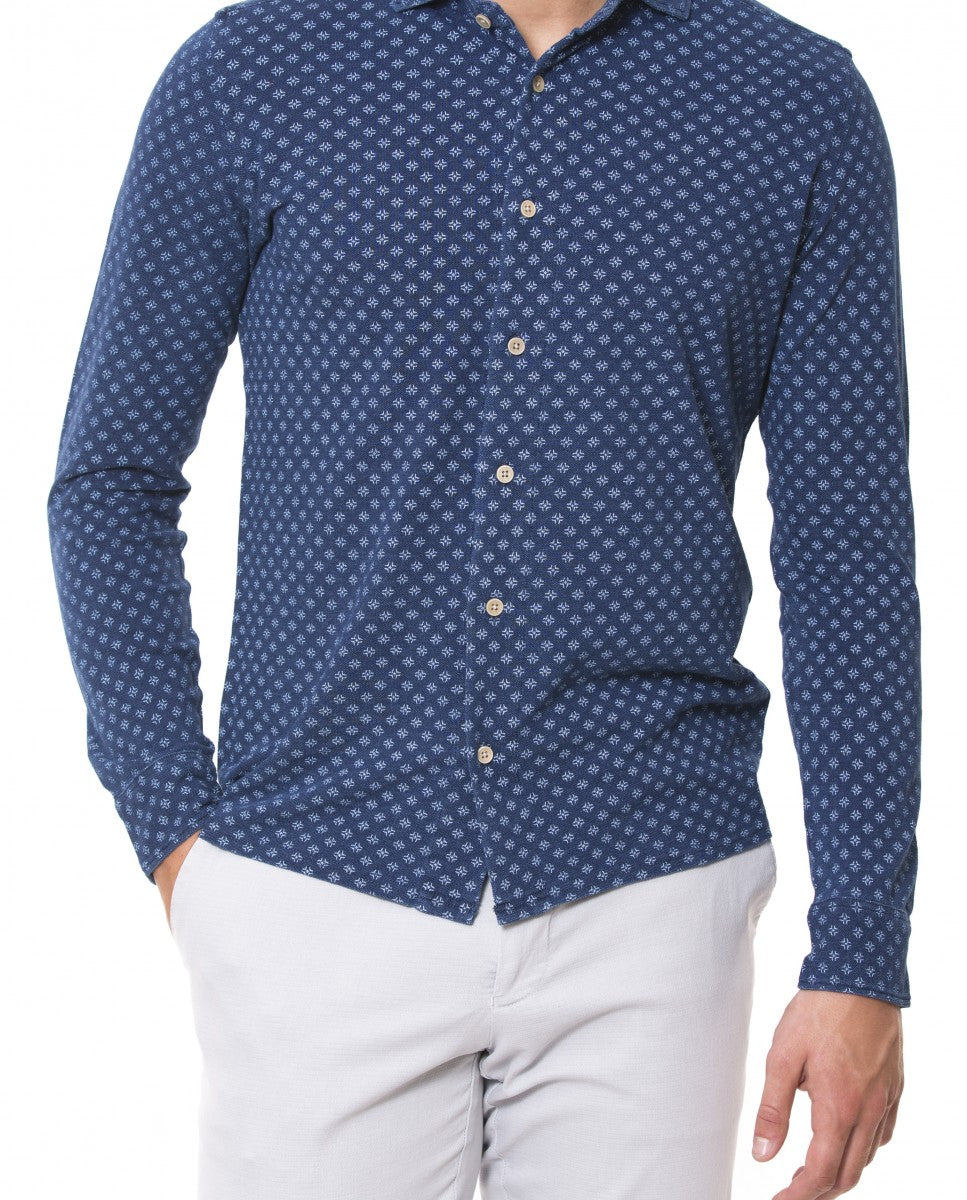 Camisa Casual 100% Algodón en Azul Oscuro