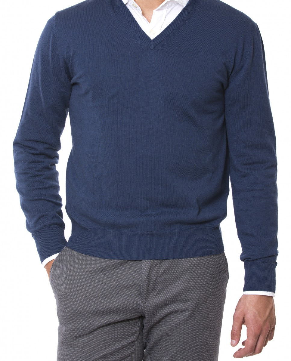 Blue V Neck Sweater 100% Cotton