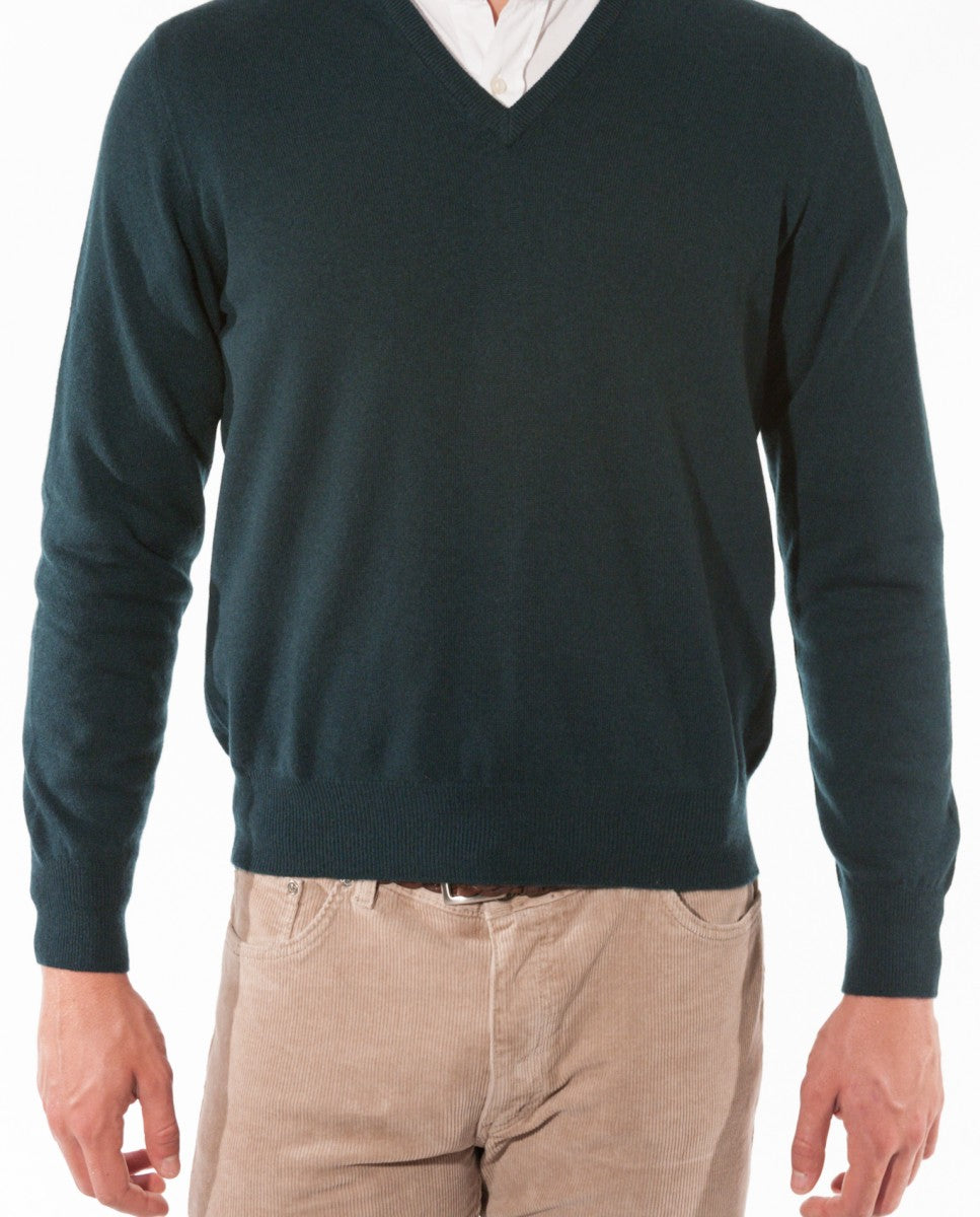 Dark Green V Neck Sweater 100% Cashmere