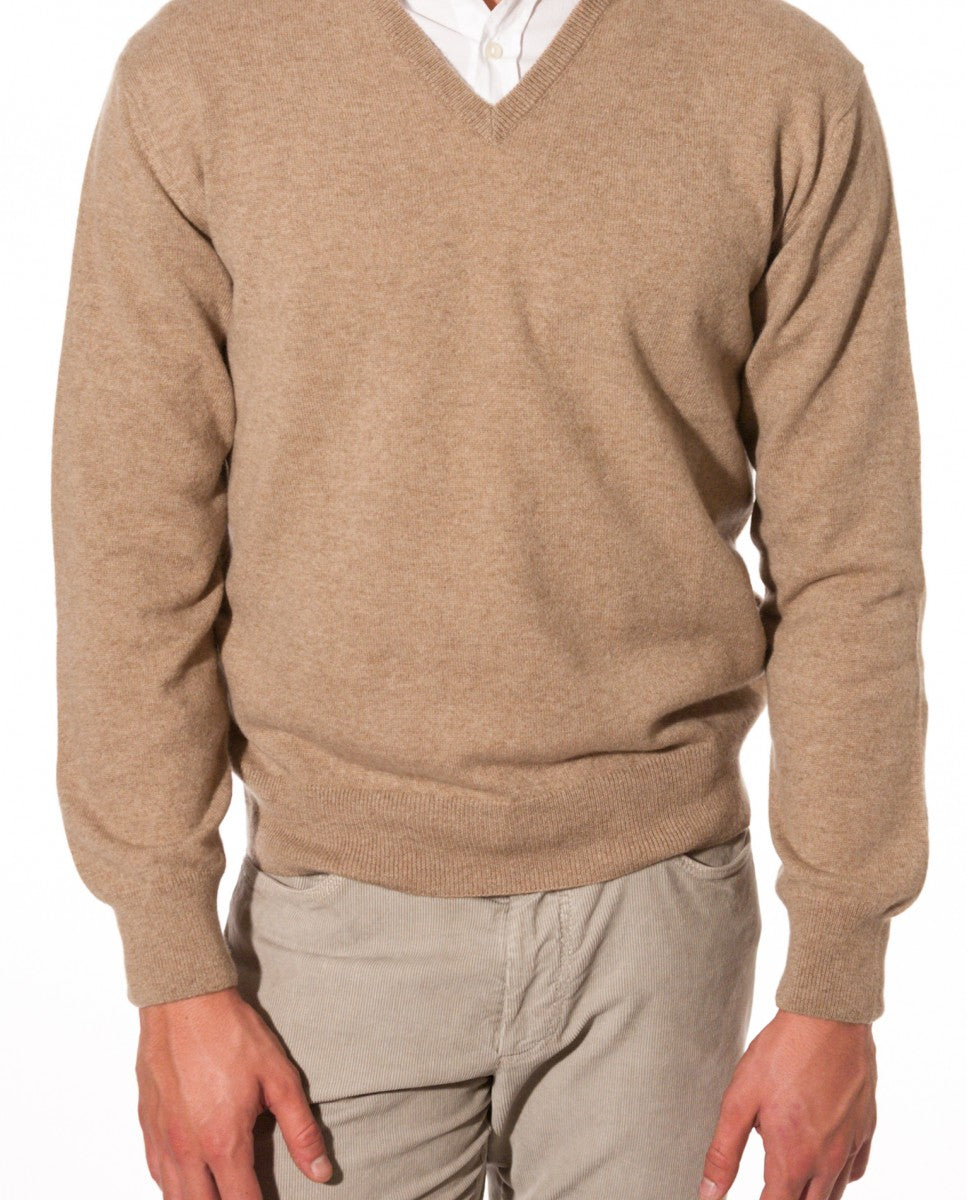 Dark Beige V Neck Sweater 100% Cashmere